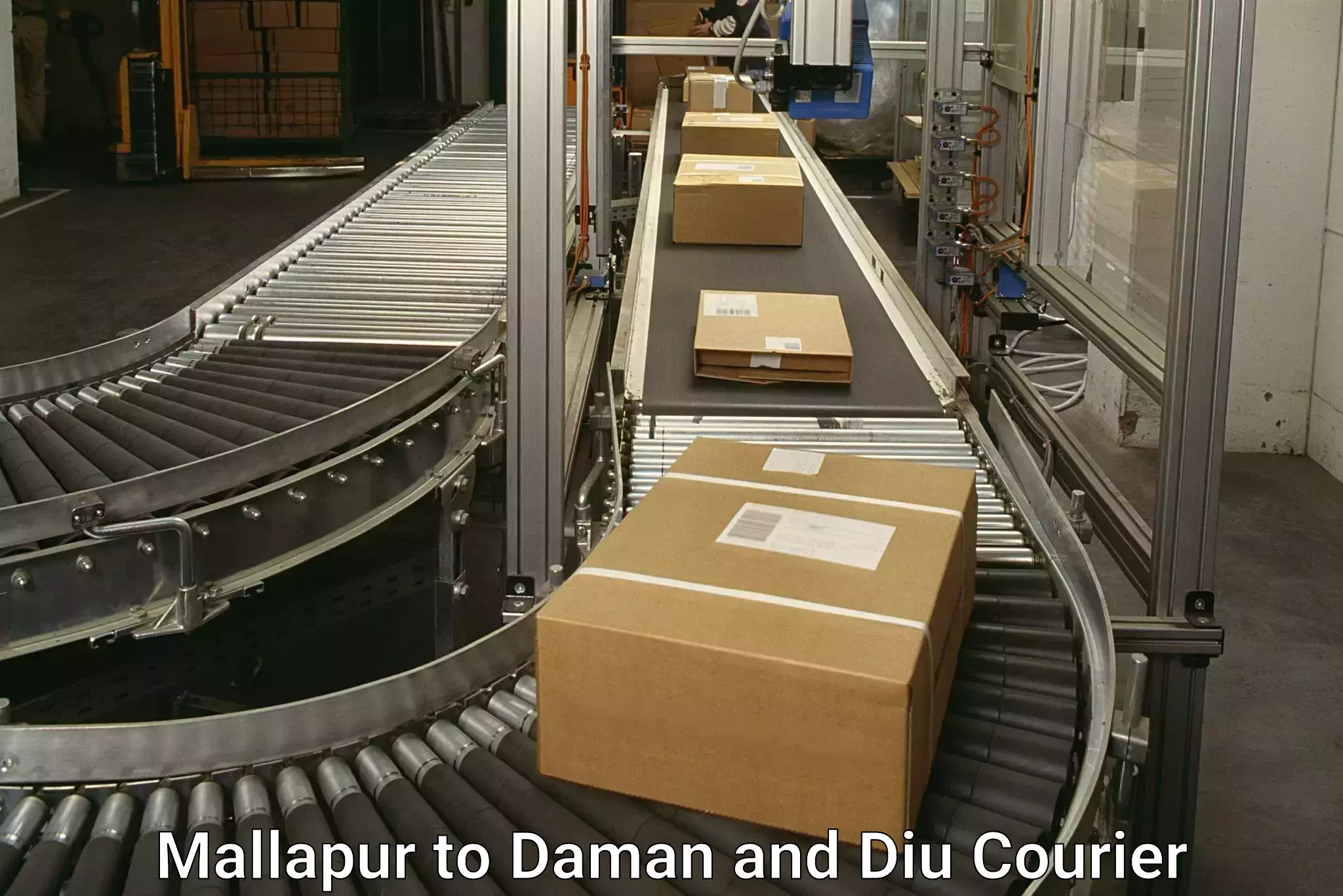 Courier service partnerships Mallapur to Diu